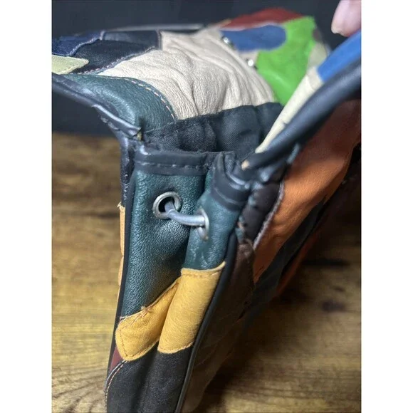 Patchwork Leather Purse Vintage Handmade Hong Kong Silver Tone Eye Arch Handle - Picture 10 of 14